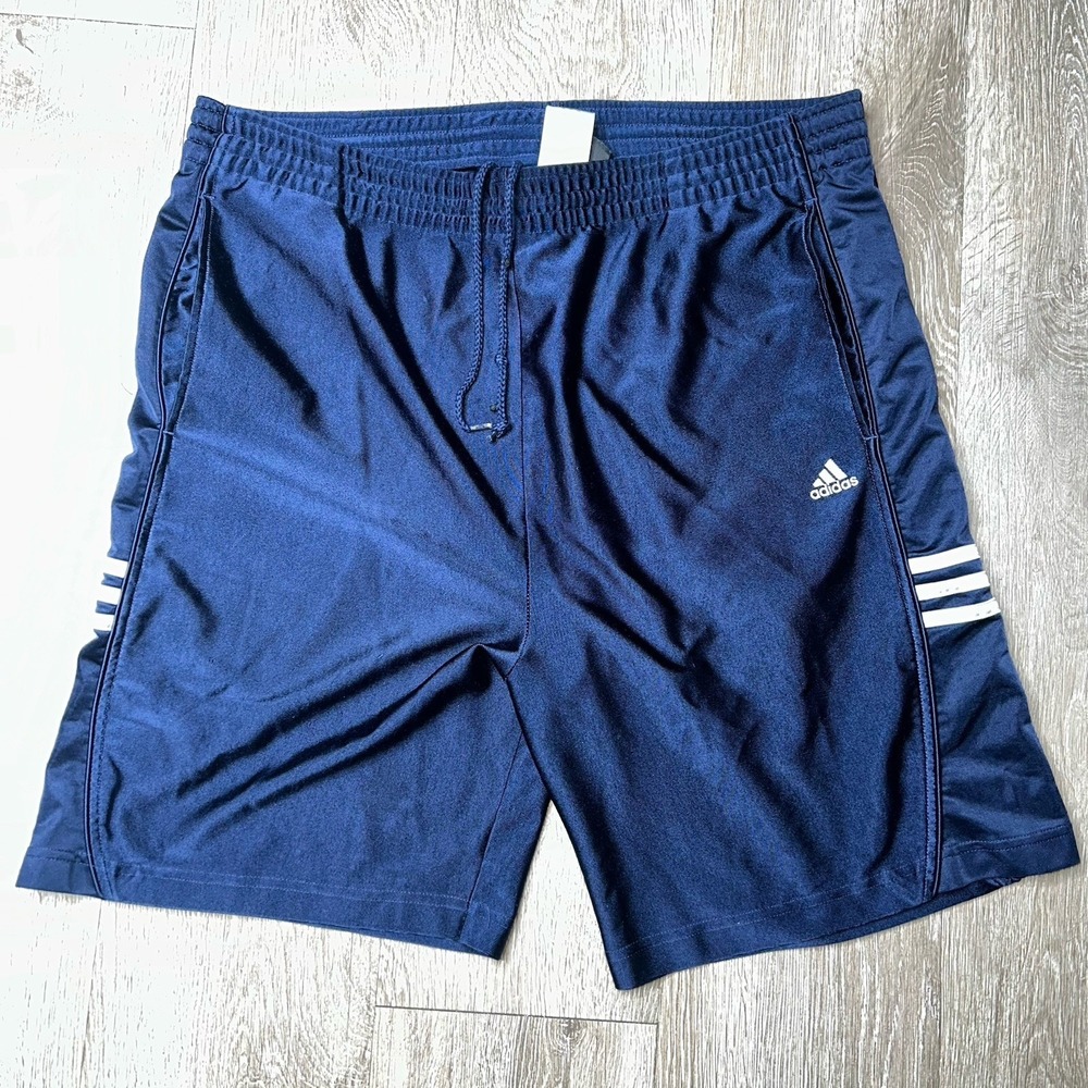 Vintage Rare Adidas Basic 3 Stripe Dazzle Basketball Shorts Navy Blue Shiny XL
